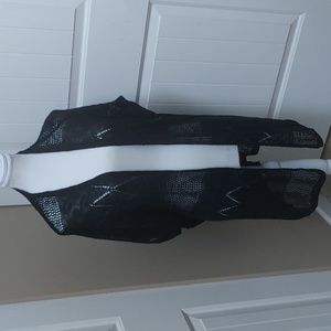 DEX open front short sleeves black knit lace pattern cardigan plus size 2x